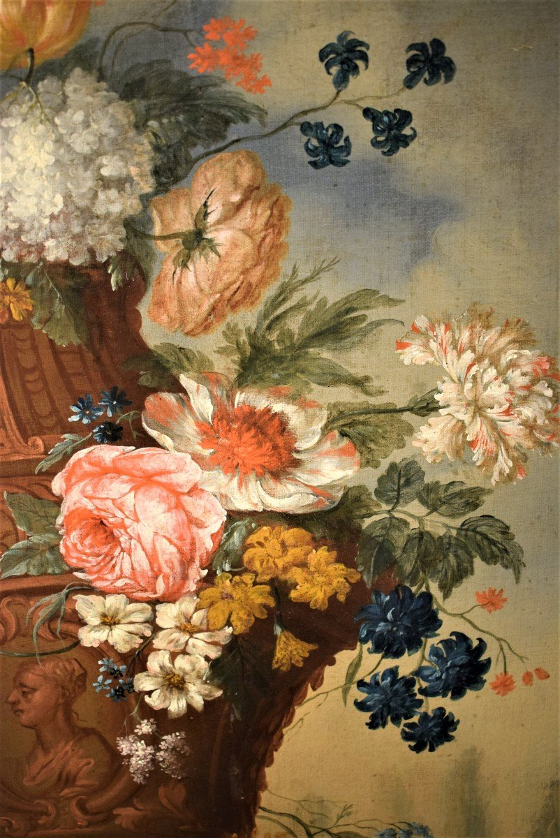 Still Life Of Flowers With Putto And Fontain - Michele Antonio Rapous (torino 1733-1819) -photo-2