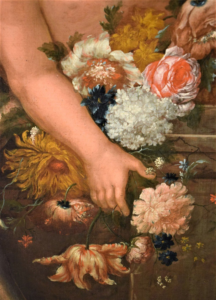 Still Life Of Flowers With Putto And Fontain - Michele Antonio Rapous (torino 1733-1819) -photo-4