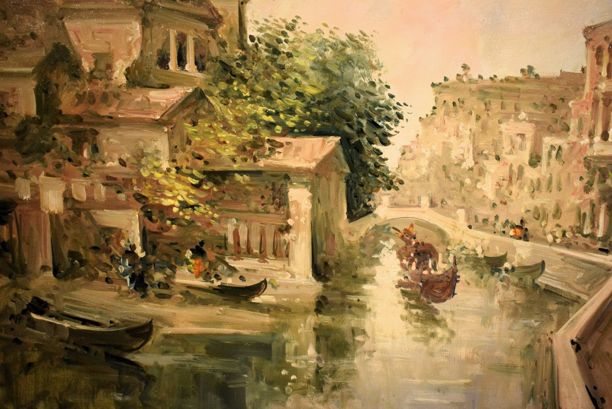 Venice, The Rio Di San Trovaso - Giuseppe Riva (ivrea 1834 -1916)-photo-4