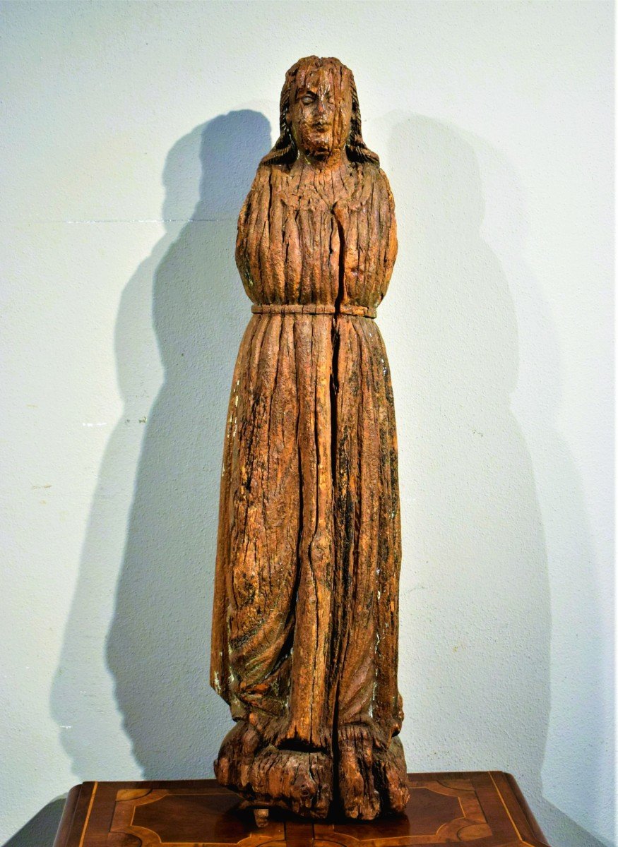 The Virgin Medieval Wooden Sculpture, France First Of The 15th Century -photo-2