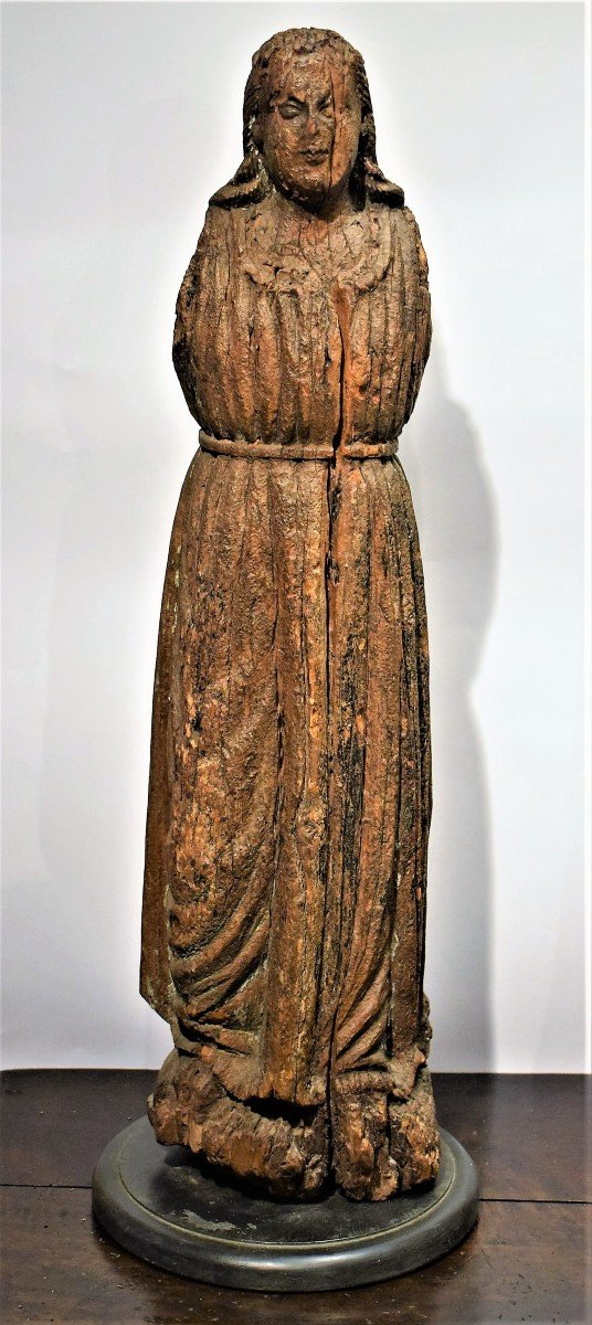 The Virgin Medieval Wooden Sculpture, France First Of The 15th Century -photo-3