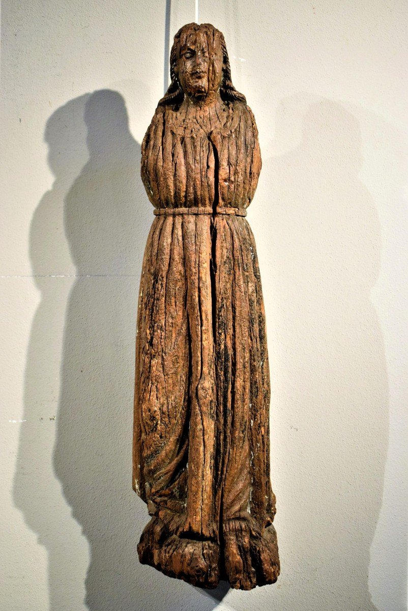 The Virgin Medieval Wooden Sculpture, France First Of The 15th Century -photo-4