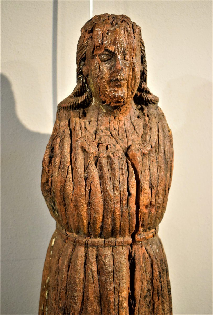 The Virgin Medieval Wooden Sculpture, France First Of The 15th Century -photo-1