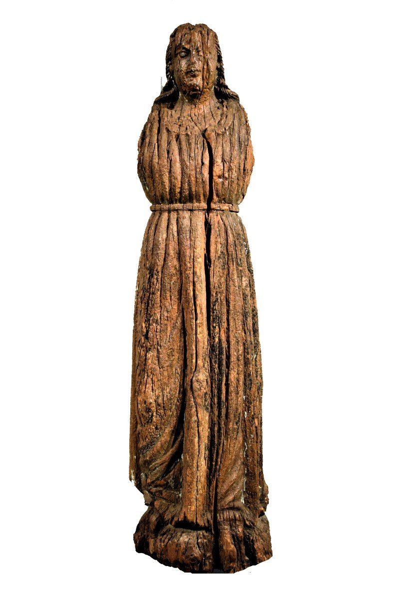 The Virgin Medieval Wooden Sculpture, France First Of The 15th Century 