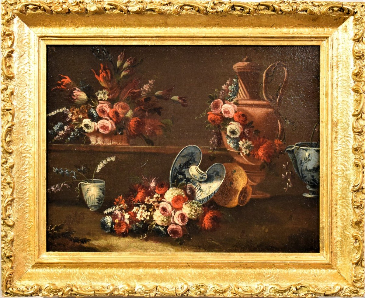 Nature morte de fleurs et majolique - Gaspare Lopez (Naples 1677-Florence 1732)