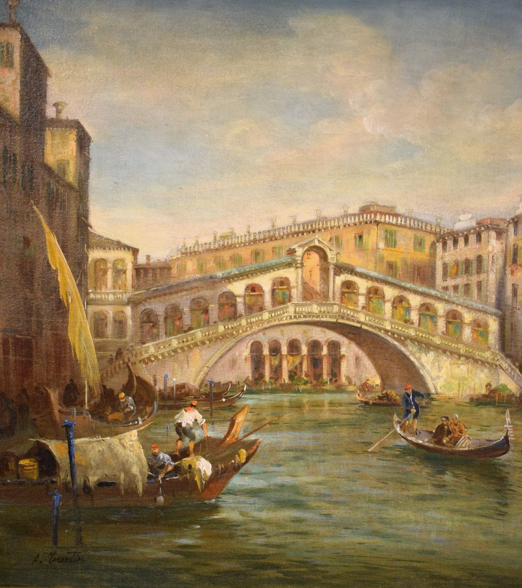 Venise, Grand Canal et pont du Rialto - Angelo Trentin (1850- 1912)-photo-3