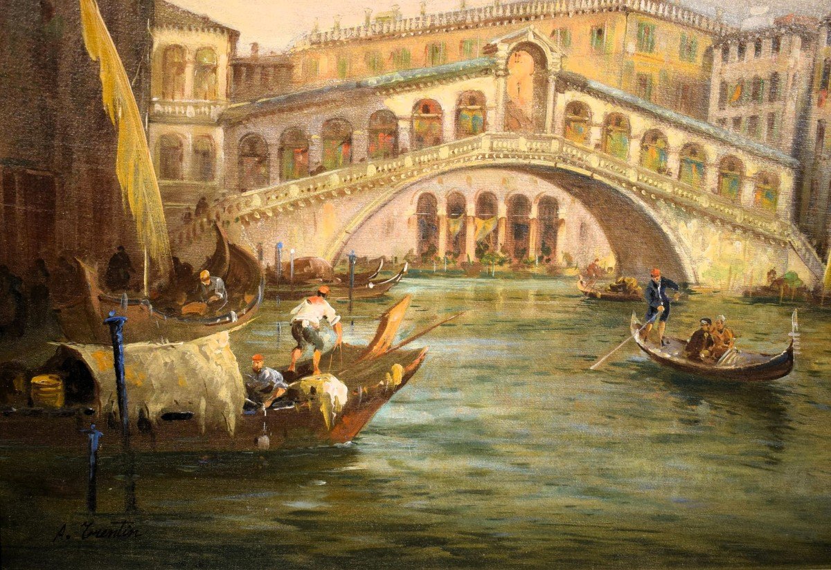 Venise, Grand Canal et pont du Rialto - Angelo Trentin (1850- 1912)-photo-4