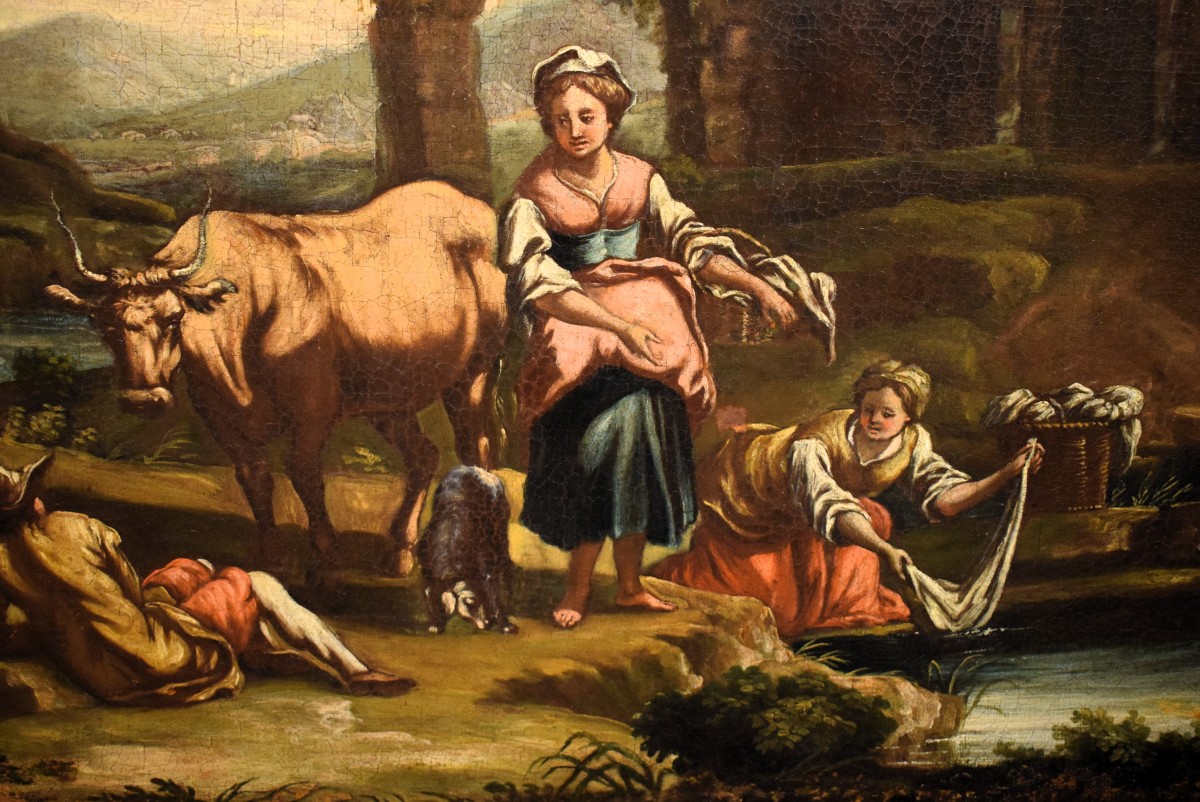 Shepherds And Washerwomen At The River - Domenico Brandi (naples, 1684 –1736)  Workshop-photo-2