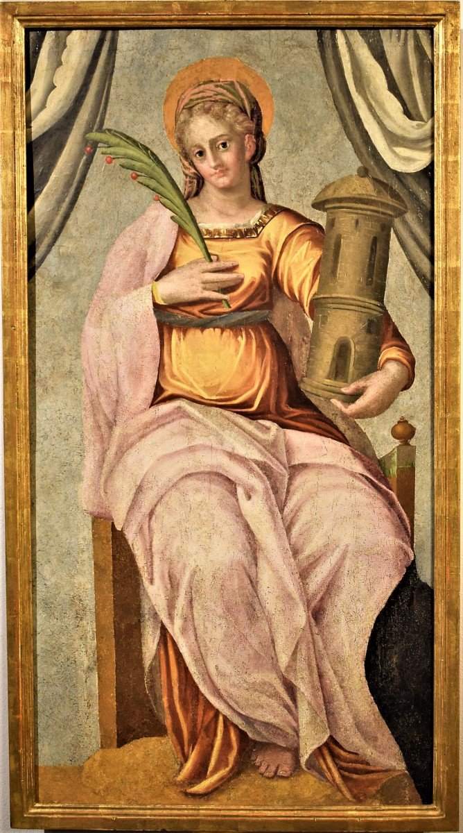 Saint Barbara Oil On Table Early 16th Century Central Italy