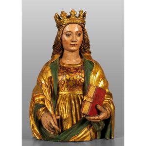 Saint Catherine - Wooden Sculpture - Lombardy, 1st Half Of The 16th Century