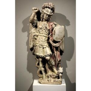L'archange Michel - Sculpture en pierre - Art vénitien, debut du XVIIe siècle