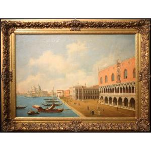 Venise, le bassin de Saint-Marc - Maître vénitien du 19ème  -VENDU-