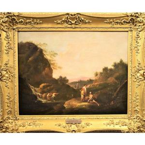 Paysage pastoral idyllique atelier de Francesco Zuccarelli fin XVIIIème