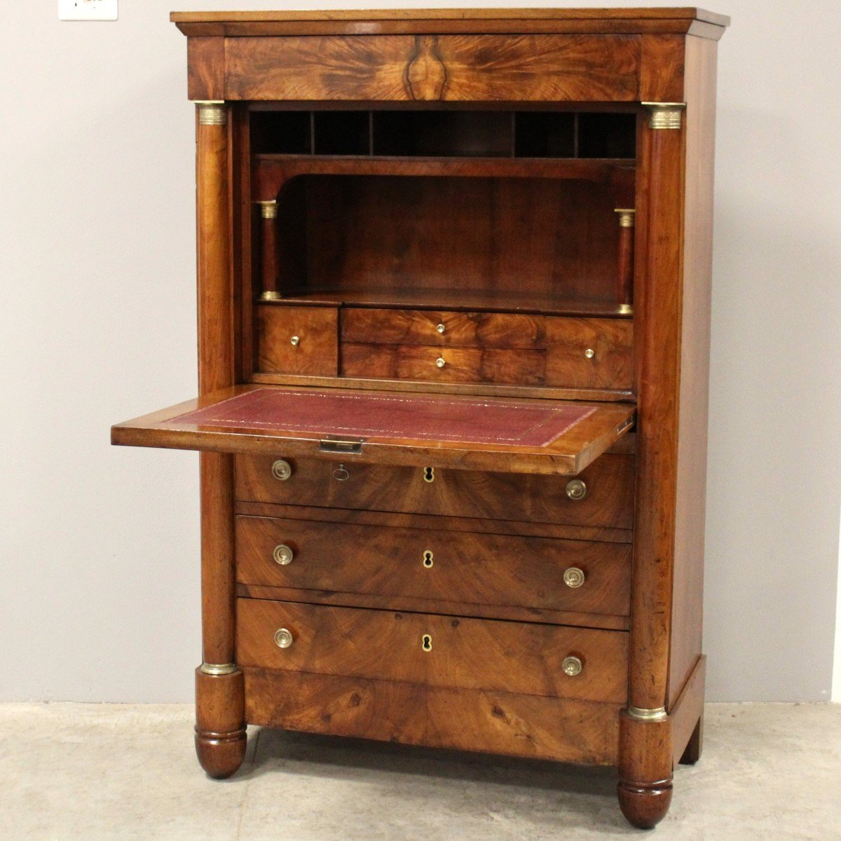 Antique Empire Secretaire Chest Of Drawers In Walnut - 19th-photo-2