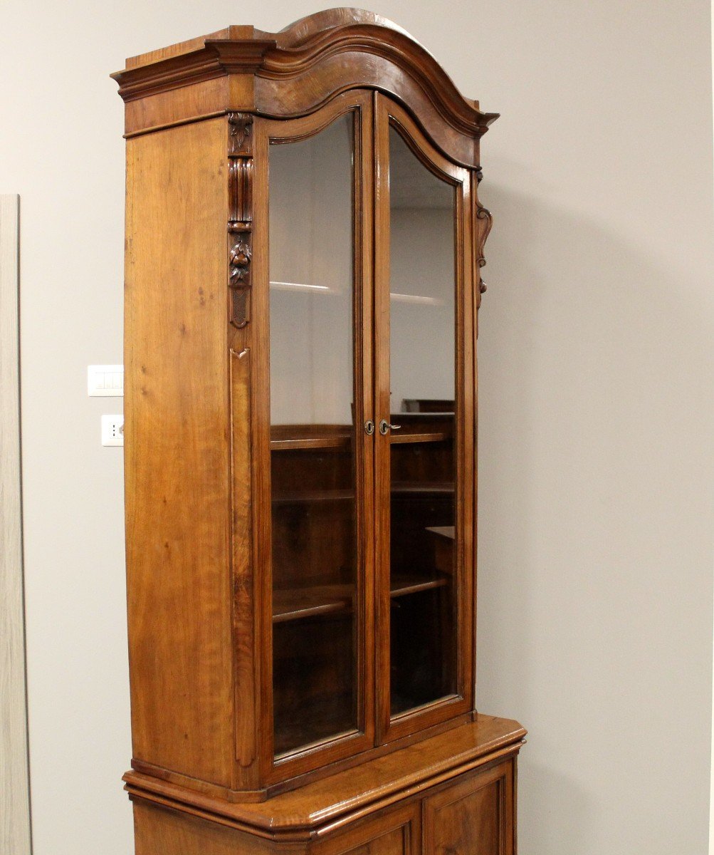 Ancien Buffet Vitrine Bibliothèque d'époque Louis Philippe en noyer - Italie 19ème-photo-2