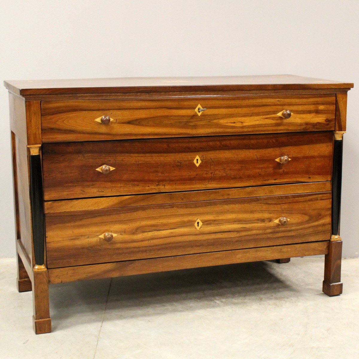 Antique Empire Chest Of Drawers In Walnut Inlaid - Italy 19th-photo-2