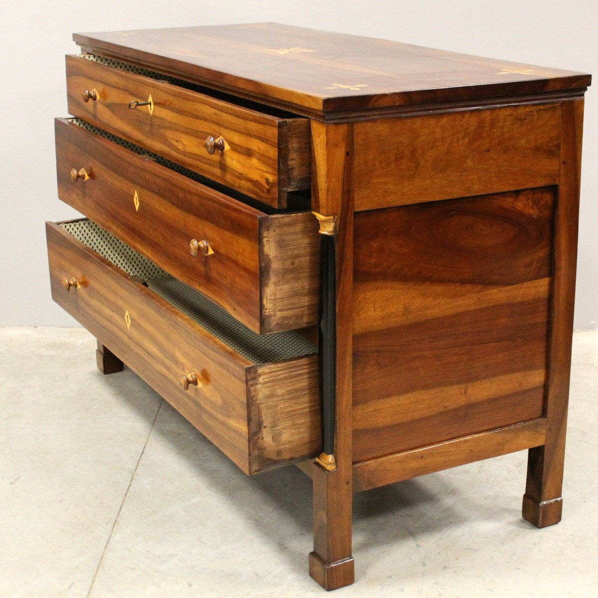 Antique Empire Chest Of Drawers In Walnut Inlaid - Italy 19th-photo-1