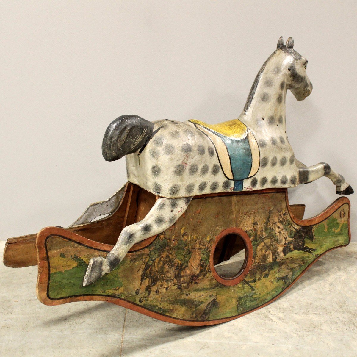 Antique Rocking Horse In Polychrome Papier-mâché And Wood - Early 20th Italy-photo-3