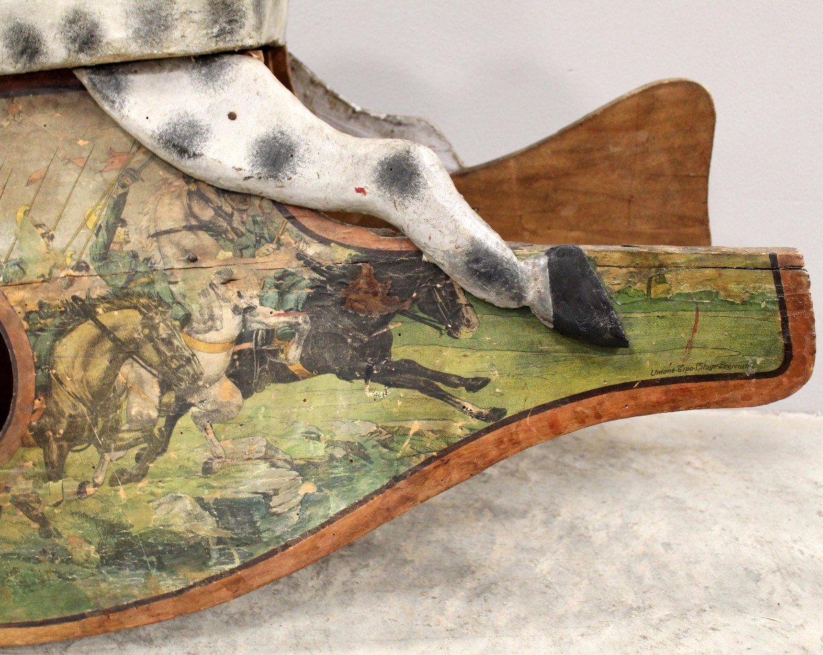 Antique Rocking Horse In Polychrome Papier-mâché And Wood - Early 20th Italy-photo-5