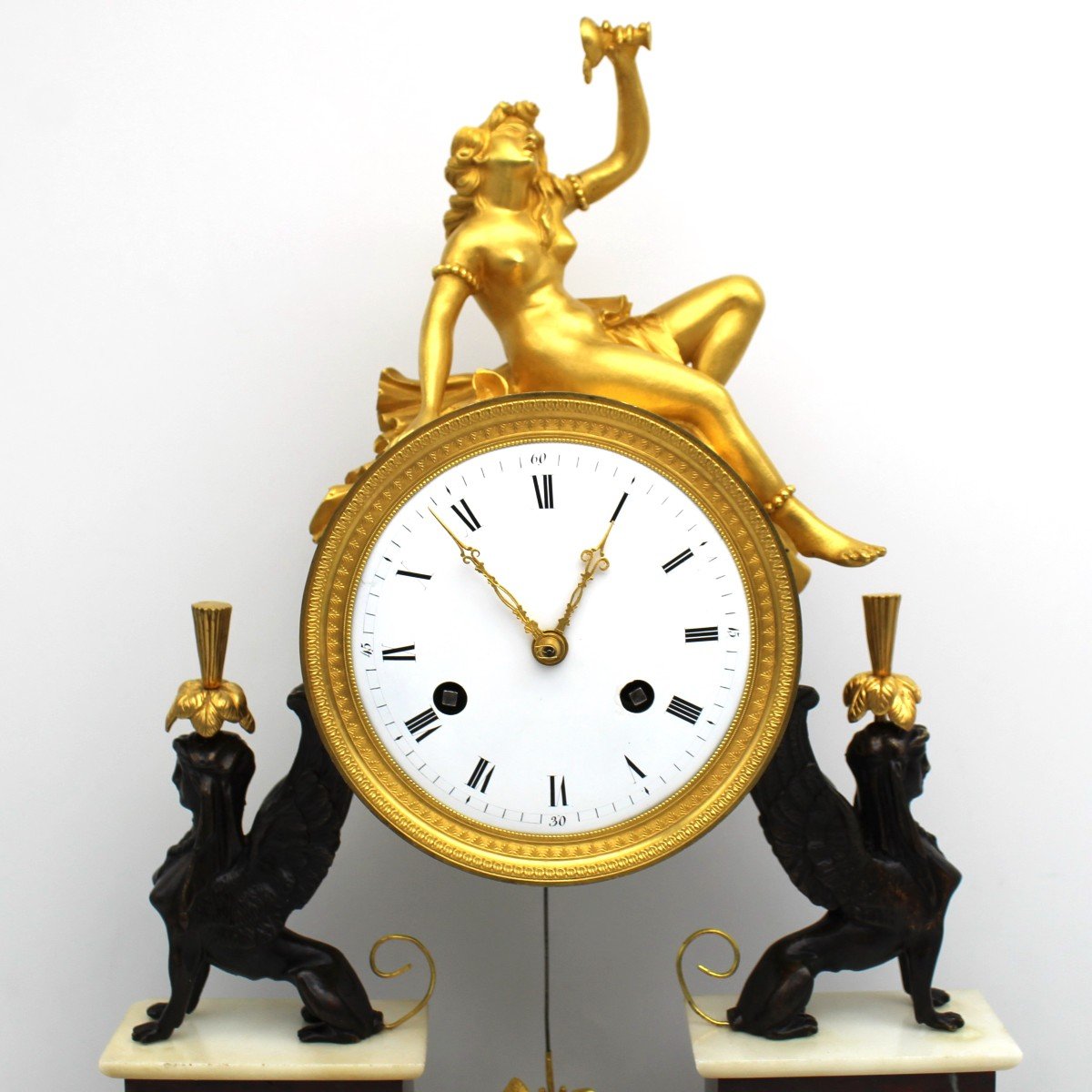 Antique Directoire Pendulum Mantel Clock Ormolu In Bronze And Marble (h.53) - 18th-photo-2