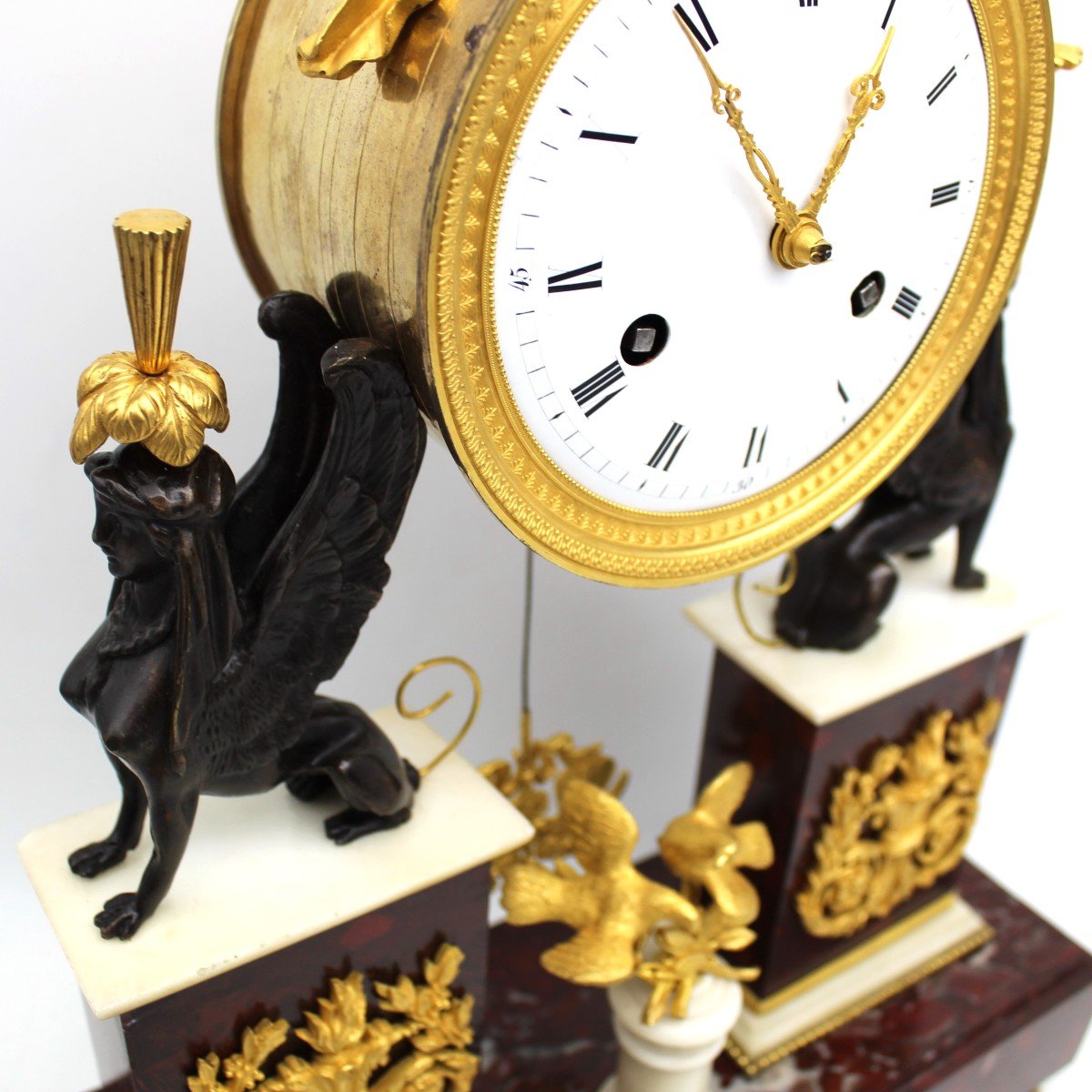 Antique Directoire Pendulum Mantel Clock Ormolu In Bronze And Marble (h.53) - 18th-photo-5