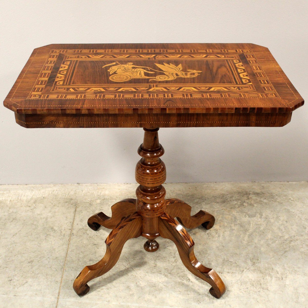 Antique Table In Walnut And Marquetry - Italy 19th Tarsia Rolo-photo-4