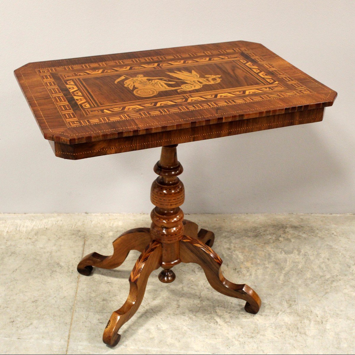 Antique Table In Walnut And Marquetry - Italy 19th Tarsia Rolo-photo-1