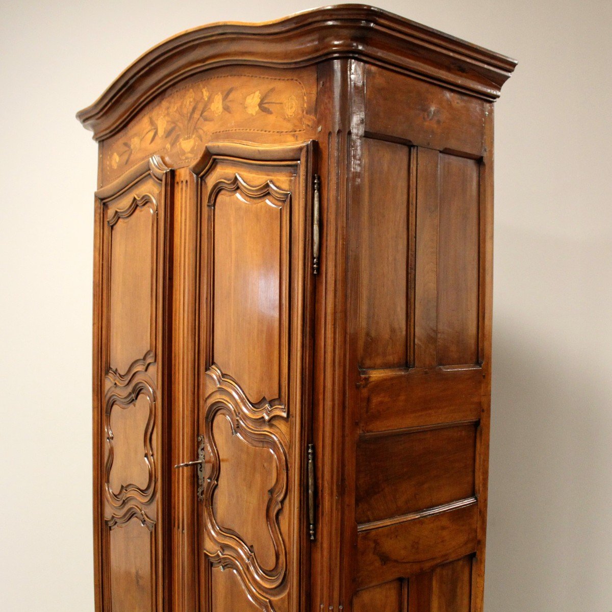 Antique Louis XV Cabinet Wardrobe In Walnut And Marquetry - 18th-photo-4