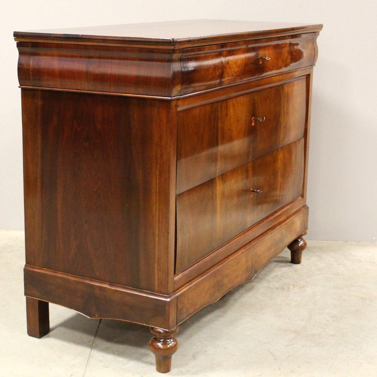 Ancien Commode d'époque Louis Philippe en noyer - Italie 19ème-photo-3