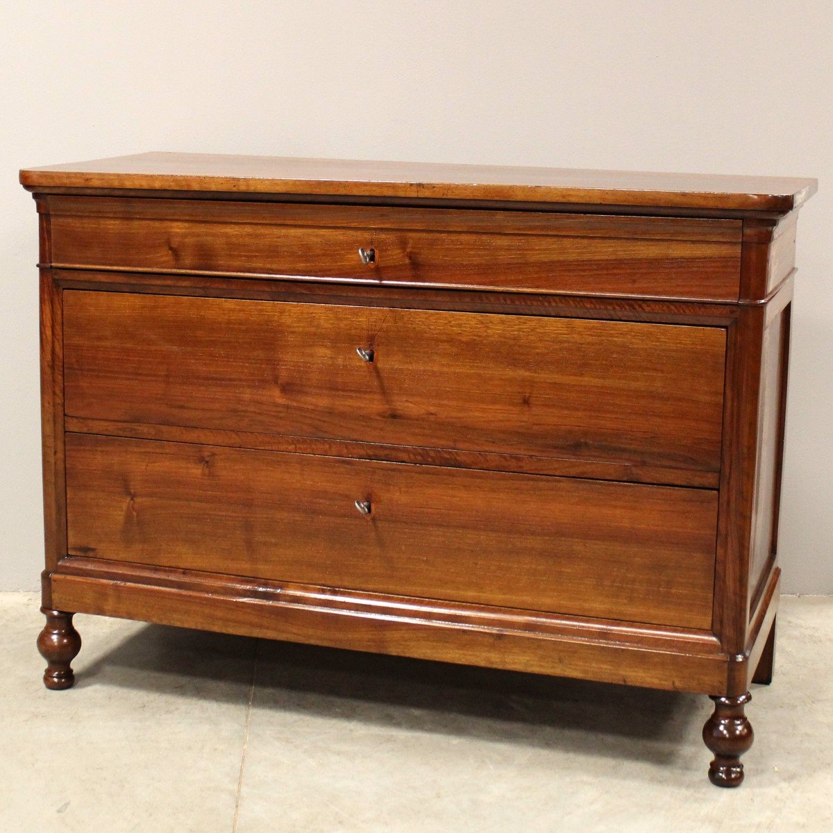 Ancien Commode d'époque Charles X en noyer - Italie 19ème