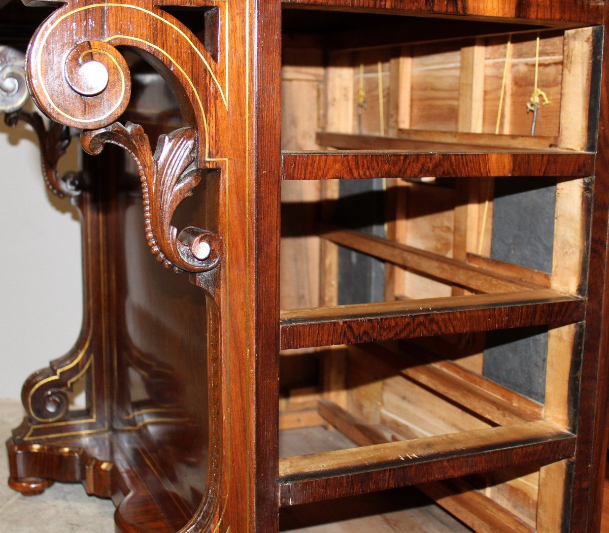 Antique Davenport Writing Desk In Rosewood And Marquetry In Brass - England 19th-photo-8