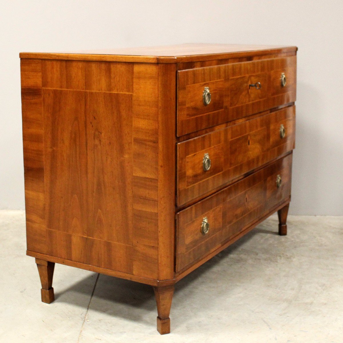 Antique Directoire Chest Of Drawers In Walnut And Marquetry - Italy 18th-photo-3
