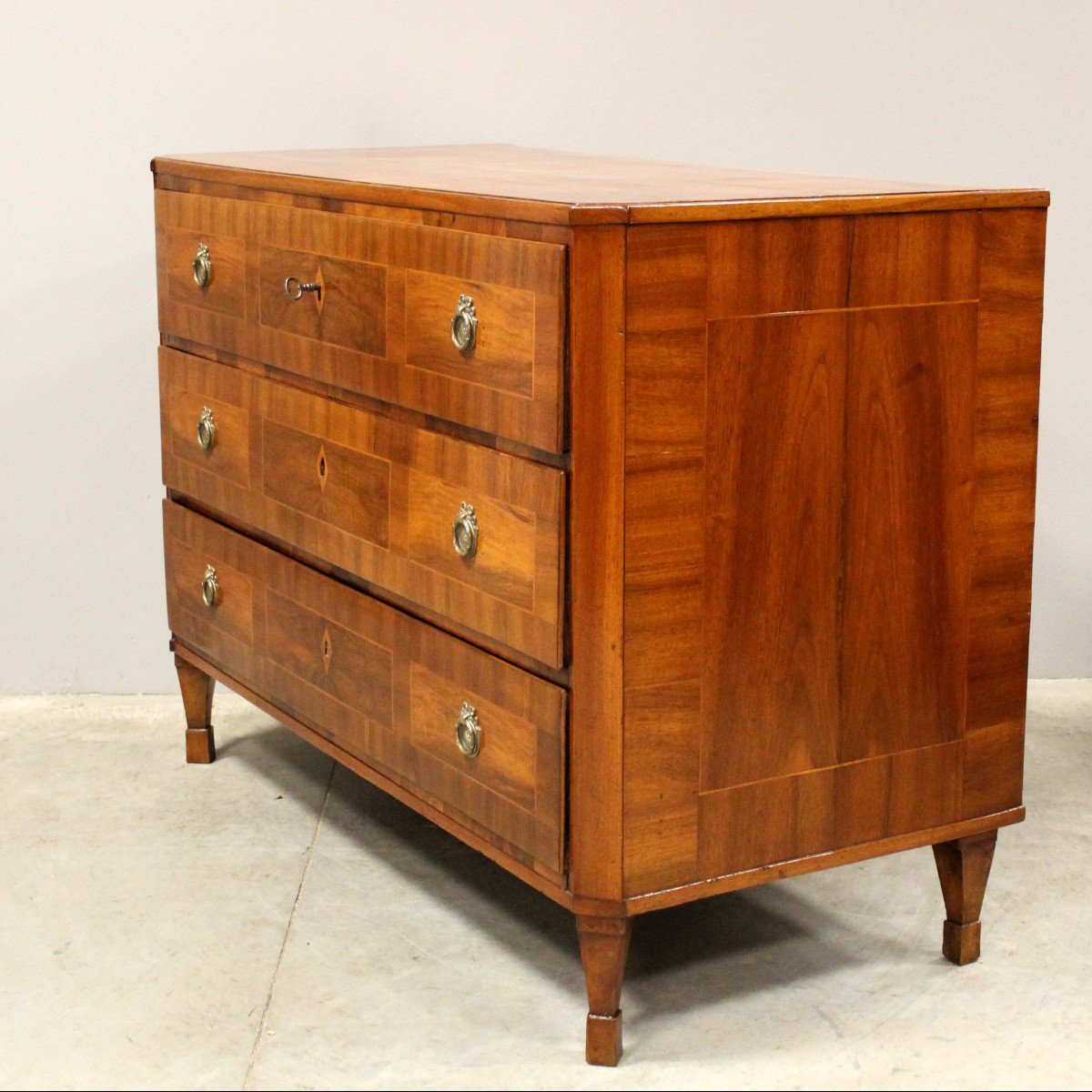 Antique Directoire Chest Of Drawers In Walnut And Marquetry - Italy 18th-photo-4