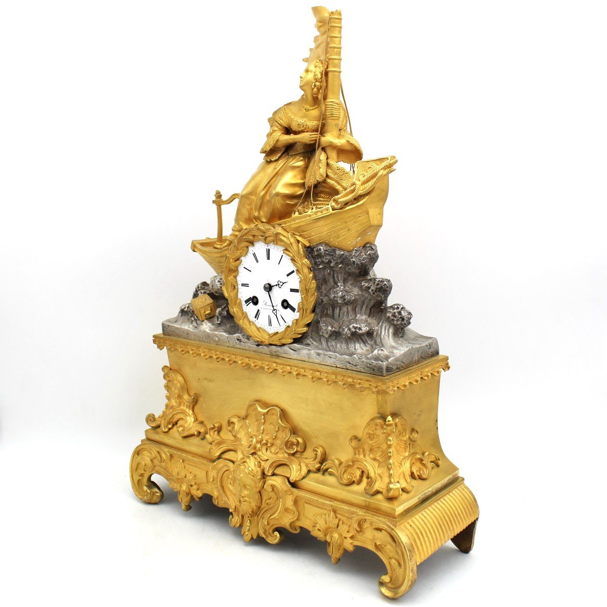 Ancien Horloge Pendule d'époque Louis Philippe en bronze doré - 19ème -photo-3