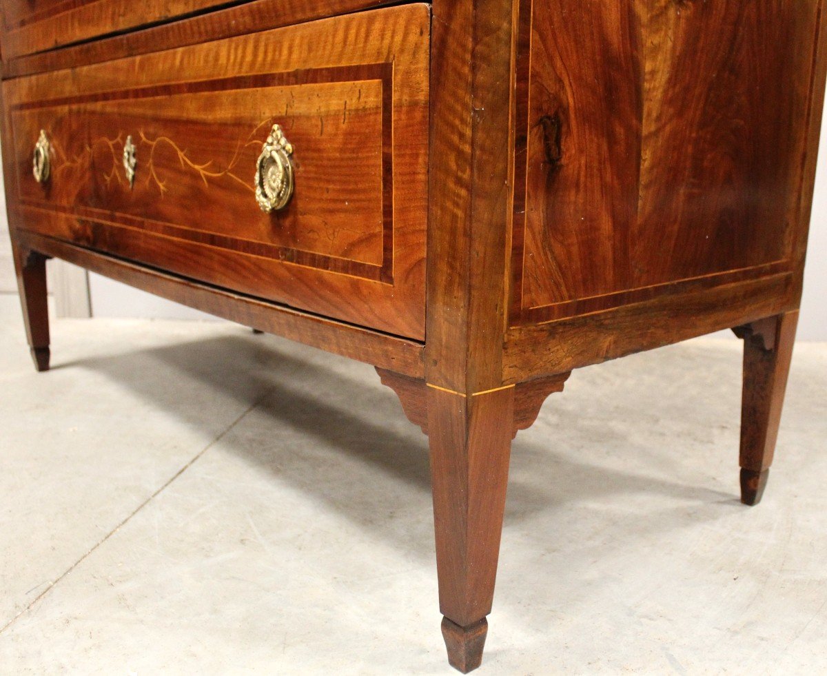 Antique Louis XVI Chest Of Drawers In Walnut And Marquetry Rolo - Italy 18th-photo-5