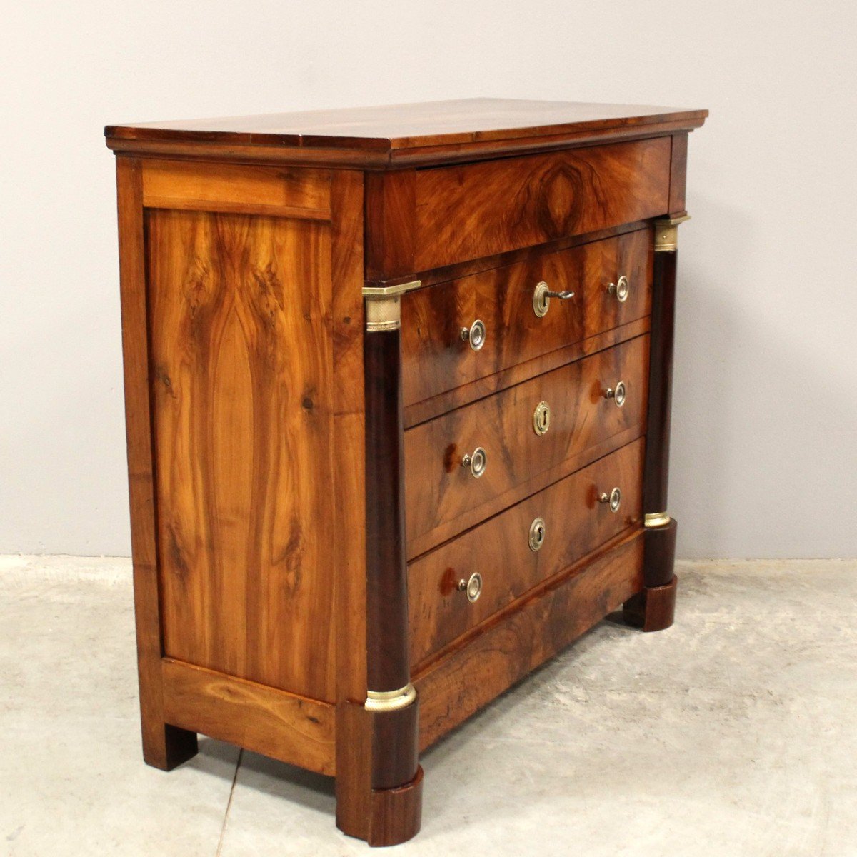 Antique Empire Dresser Chest Of Drawers In Walnut - 19th-photo-4