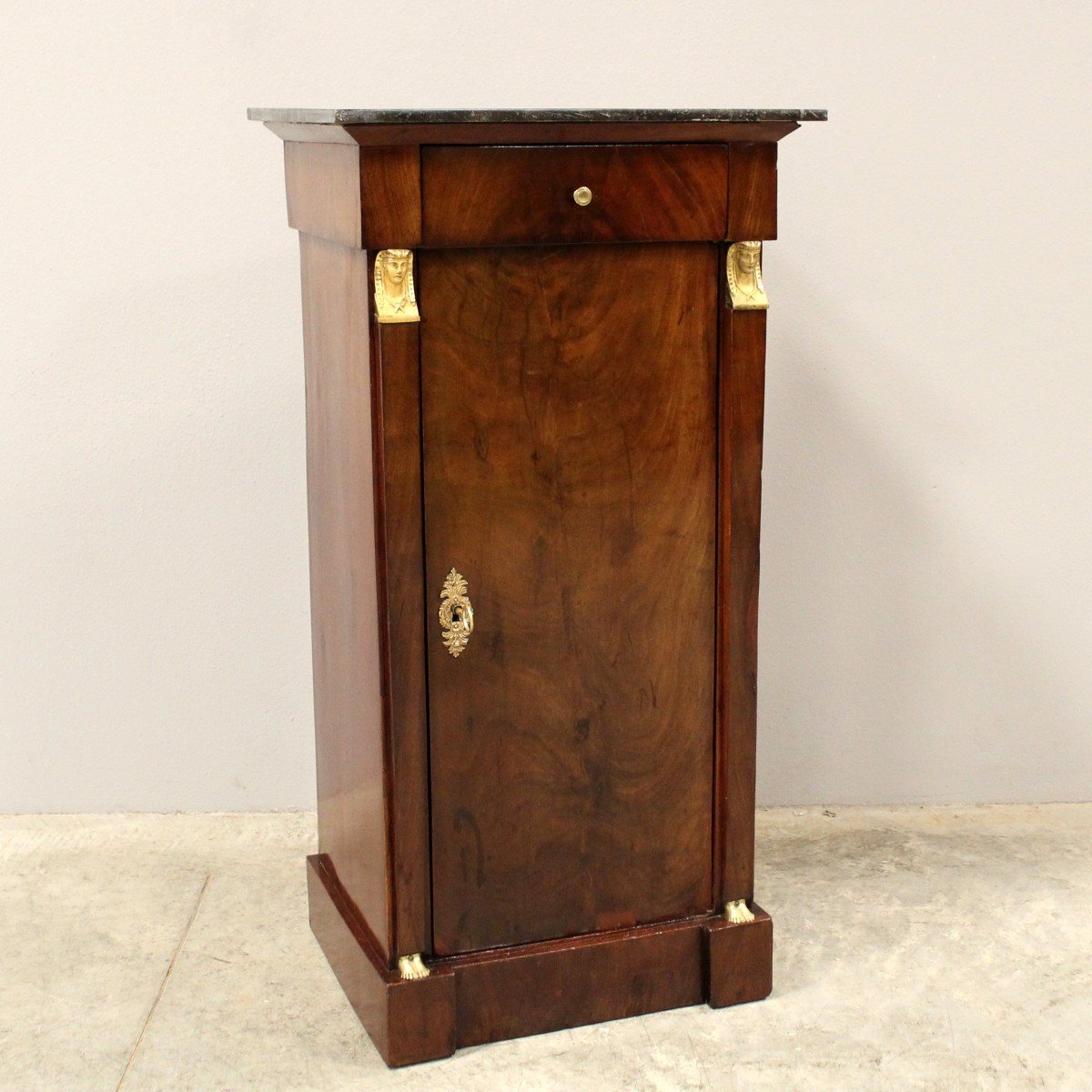 Antique Empire Bedside Nightstand Table "return From Egypt" 1798/1805  In Mahogany-photo-2