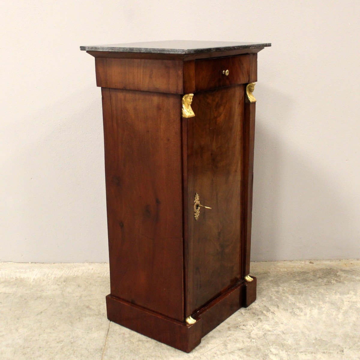 Antique Empire Bedside Nightstand Table "return From Egypt" 1798/1805  In Mahogany-photo-1