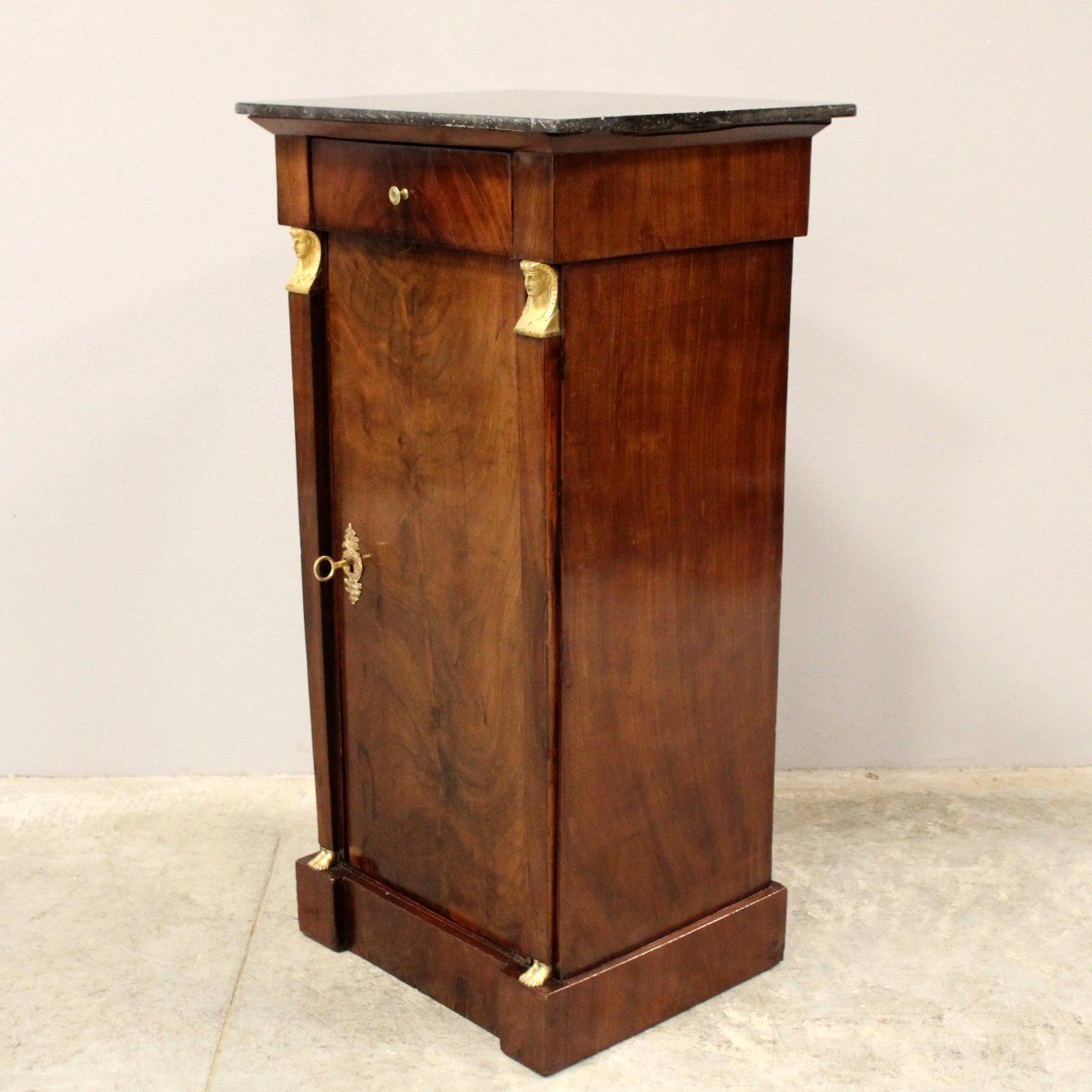 Antique Empire Bedside Nightstand Table "return From Egypt" 1798/1805  In Mahogany-photo-2