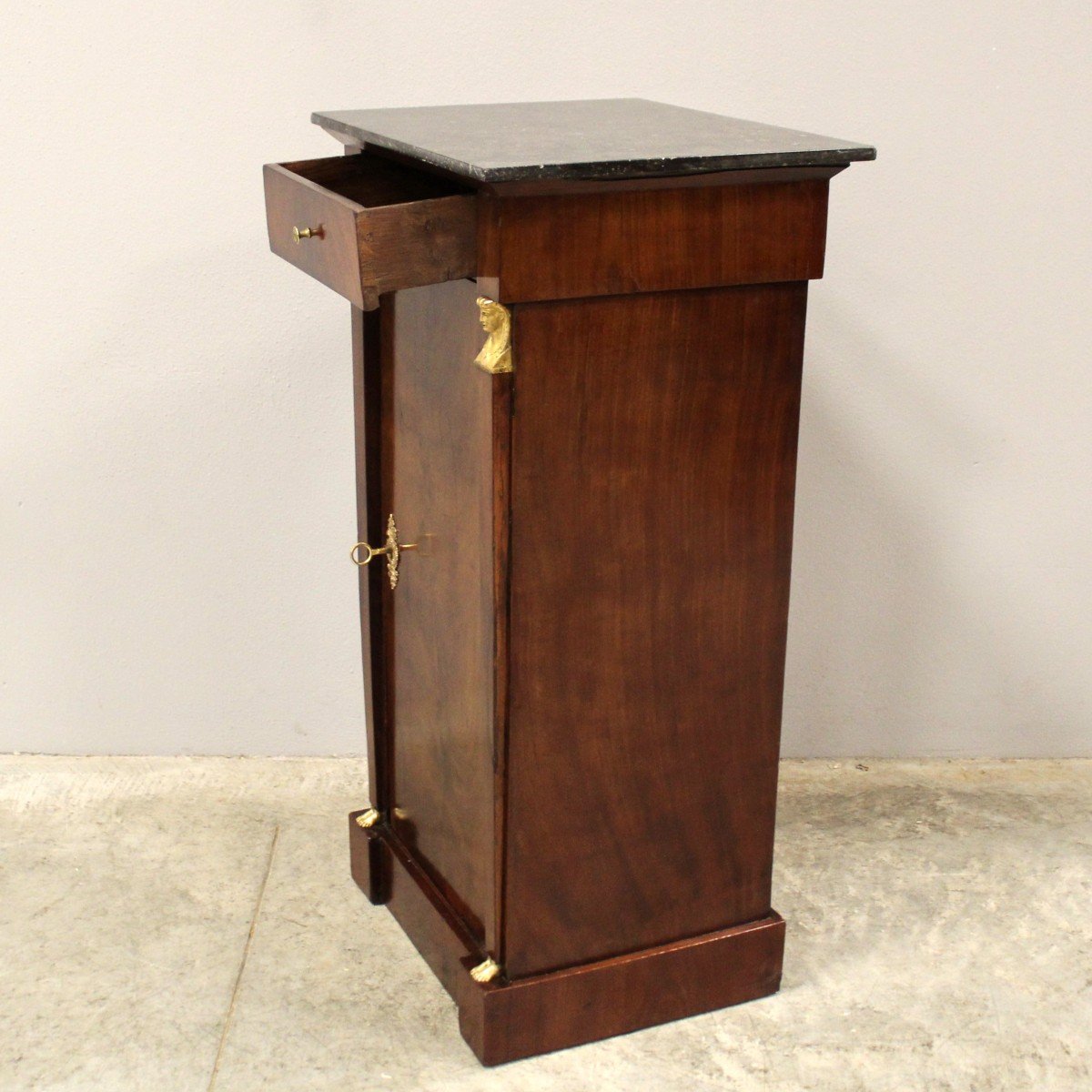 Antique Empire Bedside Nightstand Table "return From Egypt" 1798/1805  In Mahogany-photo-4