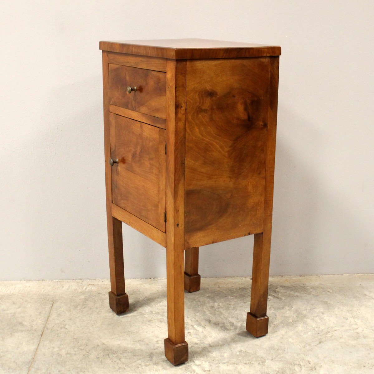 Antique Empire  Bedside Nightstand Table In Walnut - Italy 19th-photo-3