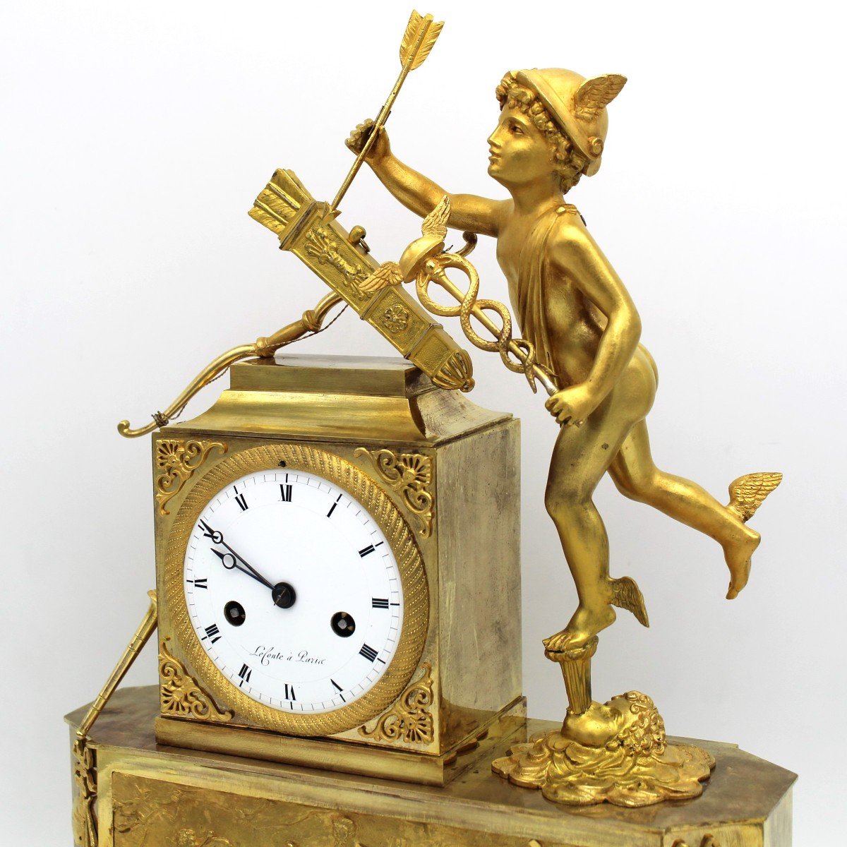 Antique Empire Pendulum Mantel Clock Ormolu In Bronze - 19th Signed-photo-3