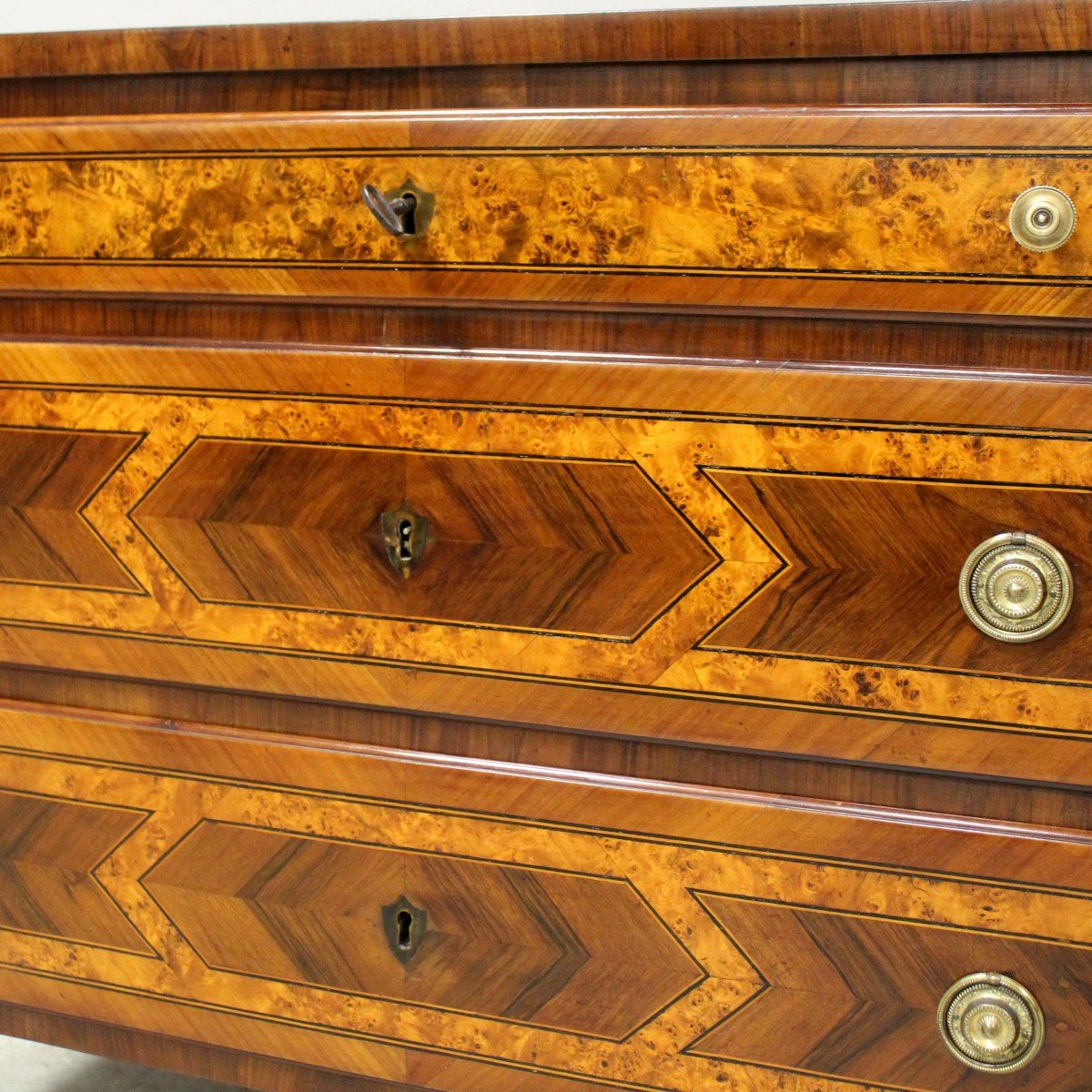 Antique Louis XVI Chest Of Drawers In Walnut Cherrywood And Marquetry - Italy 18th-photo-7