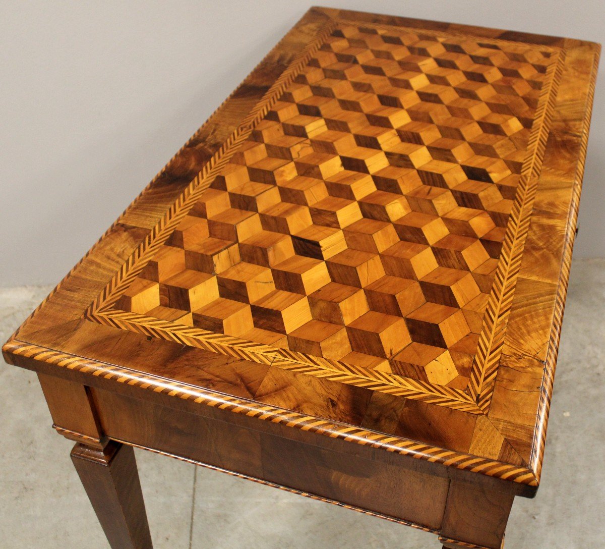 Ancien Table à écrire Console d'époque Louis XVI en noyer et marqueterie - Italie 18ème-photo-3