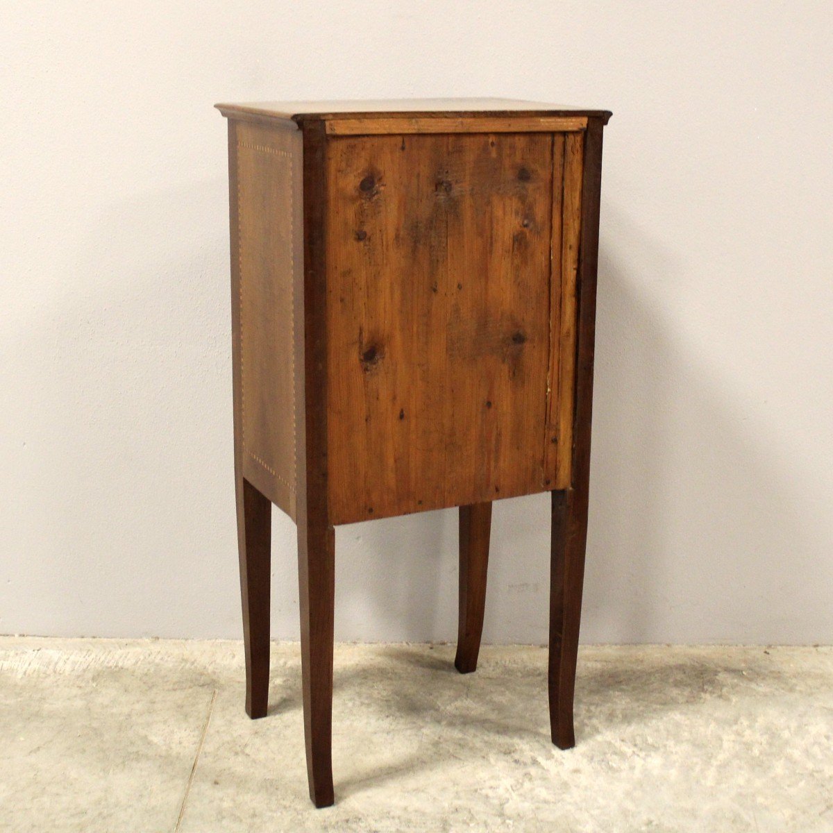 Antique Directoire Bedside Nightstand Table In Walnut And Marquetry - Italy 19th-photo-8