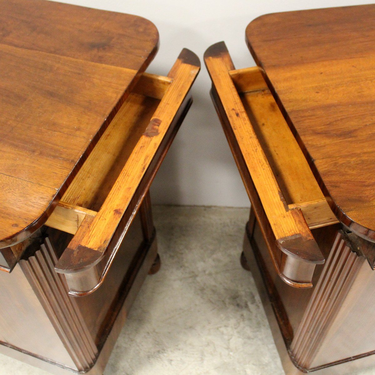 Antique Pair Of Charles X Bedsides Nightstands Tables In Walnut - Italy 19th-photo-5