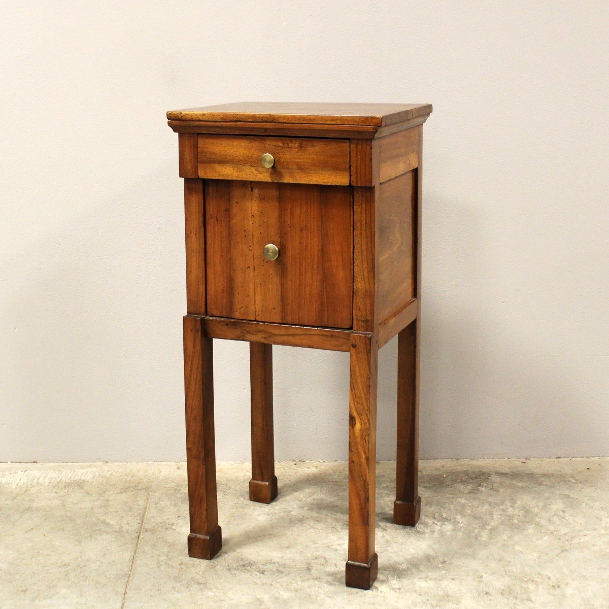 Antique Empire Bedside Table Cabinet In Walnut - Italy 19th-photo-2