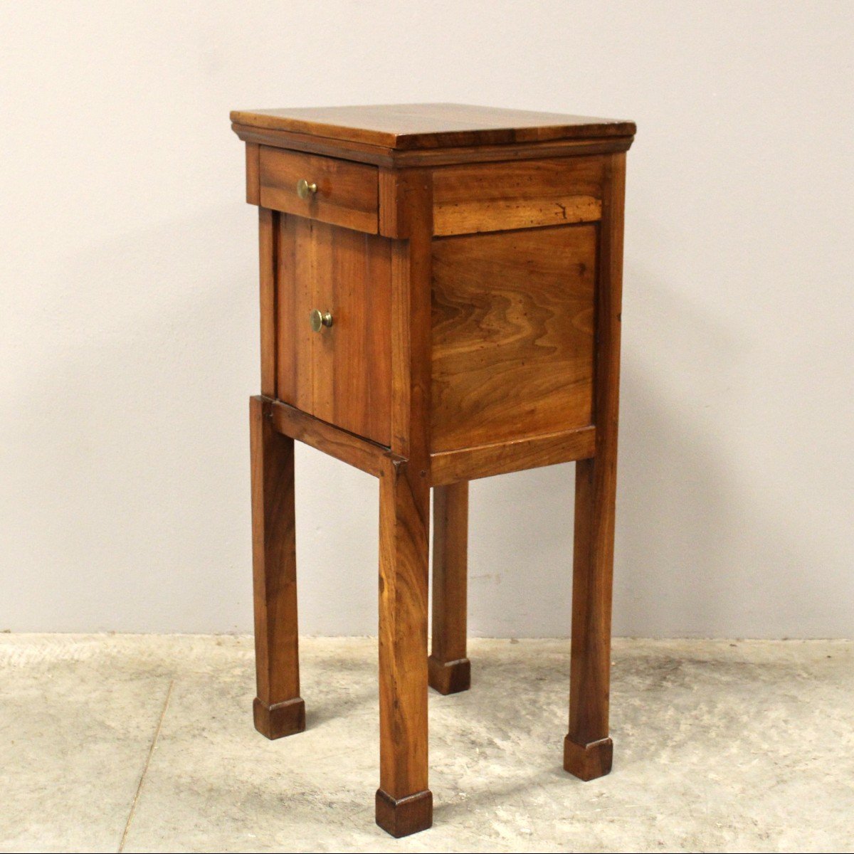 Antique Empire Bedside Table Cabinet In Walnut - Italy 19th-photo-3