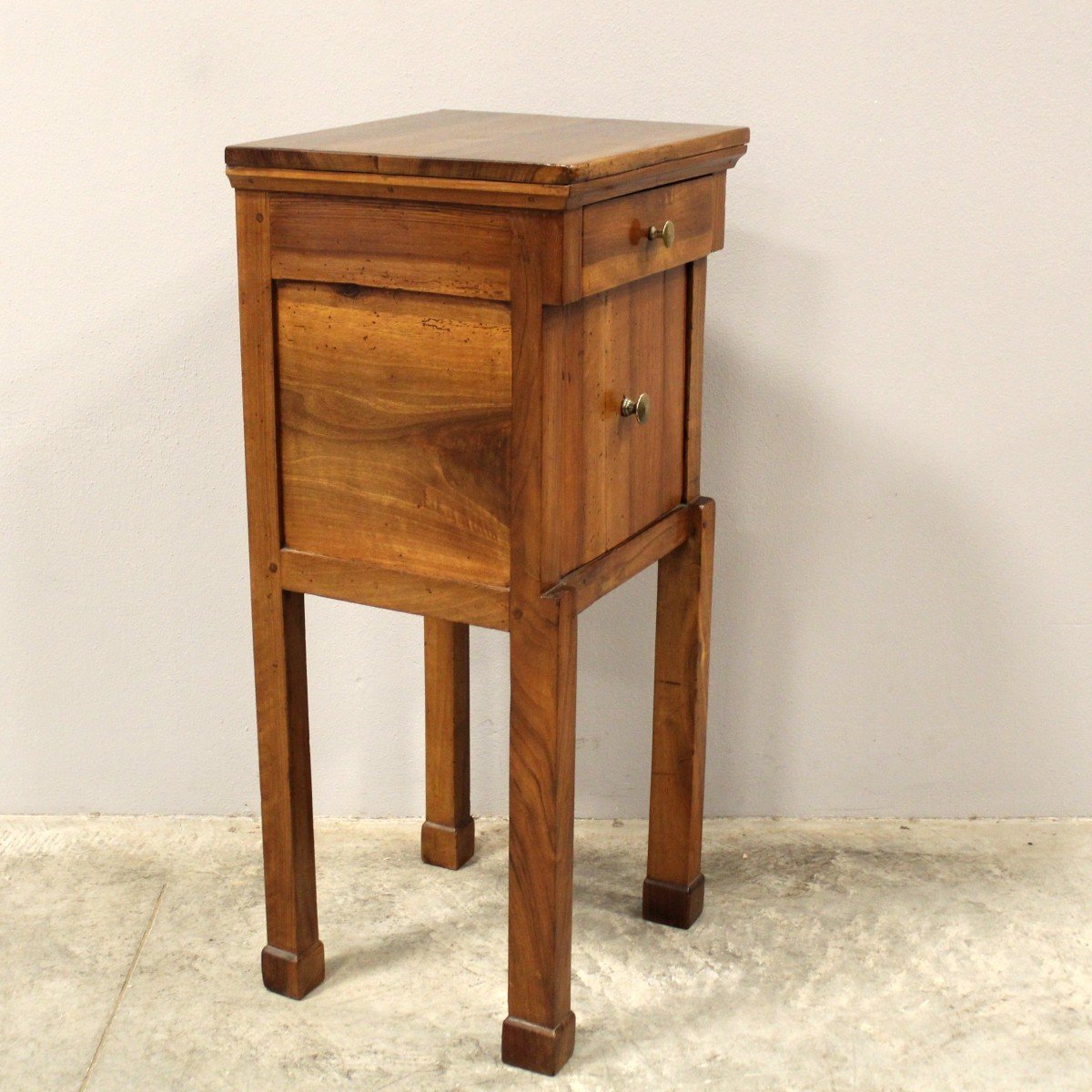 Antique Empire Bedside Table Cabinet In Walnut - Italy 19th-photo-4