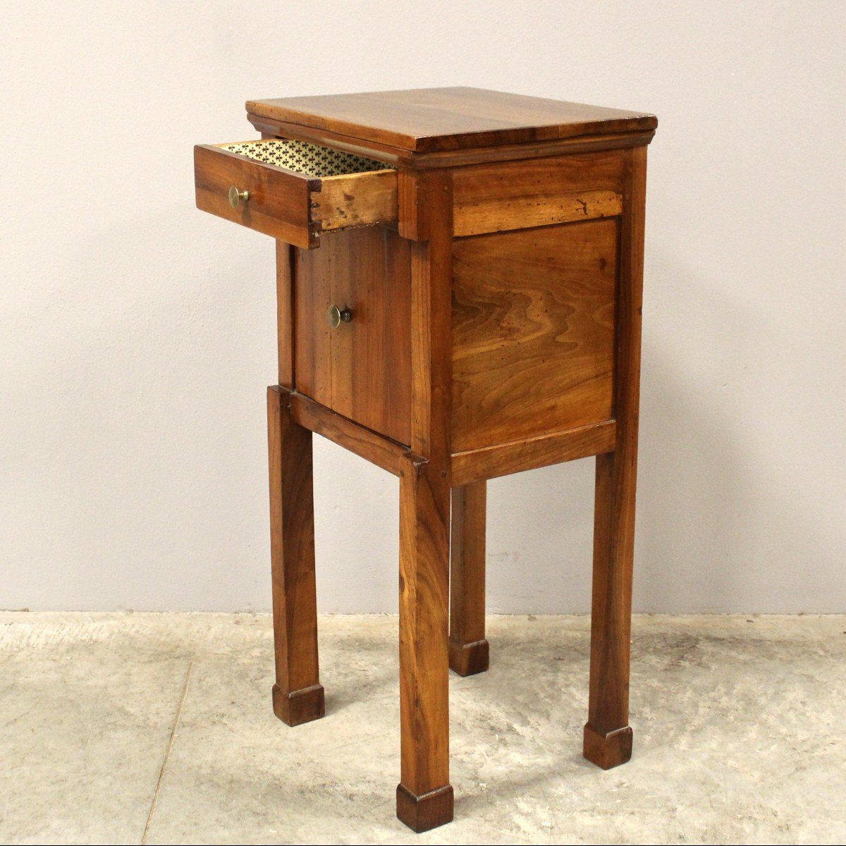 Antique Empire Bedside Table Cabinet In Walnut - Italy 19th-photo-1